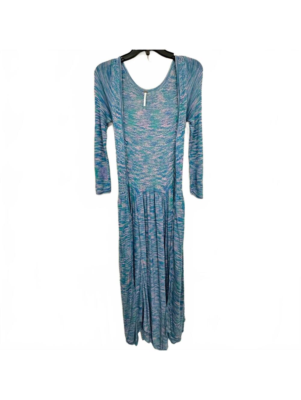 Free People Blue Green Space Dyed Henley Midi Long Sweater Cardigan- Size XS - Picture 2 of 7